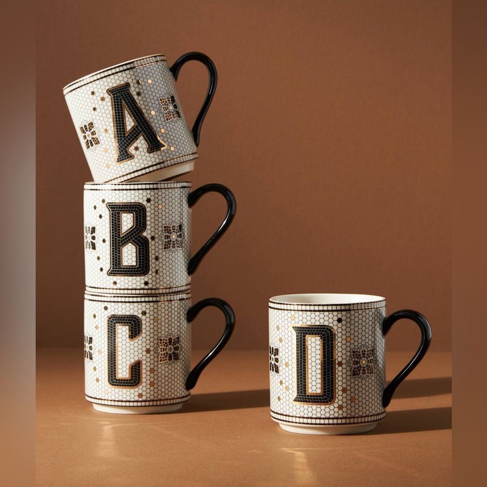 New Anthropologie Bistro Tiled Margot Monogram Mug One Size